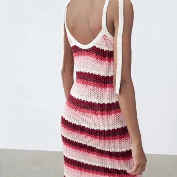 ZARA Striped Knit Midi Dress size small Red Pink Combo Limited Edition - Picture 2 of 9